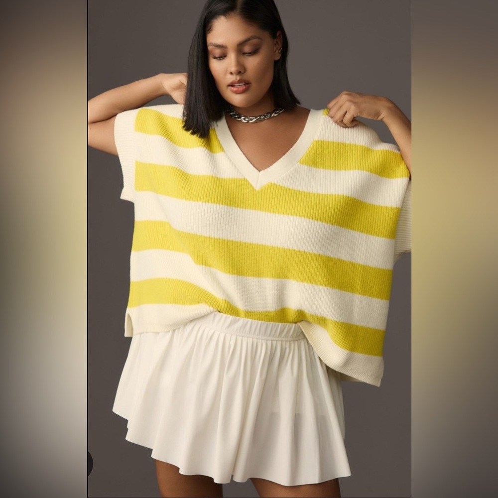 Maeve Yellow and White Striped V-Neck Top